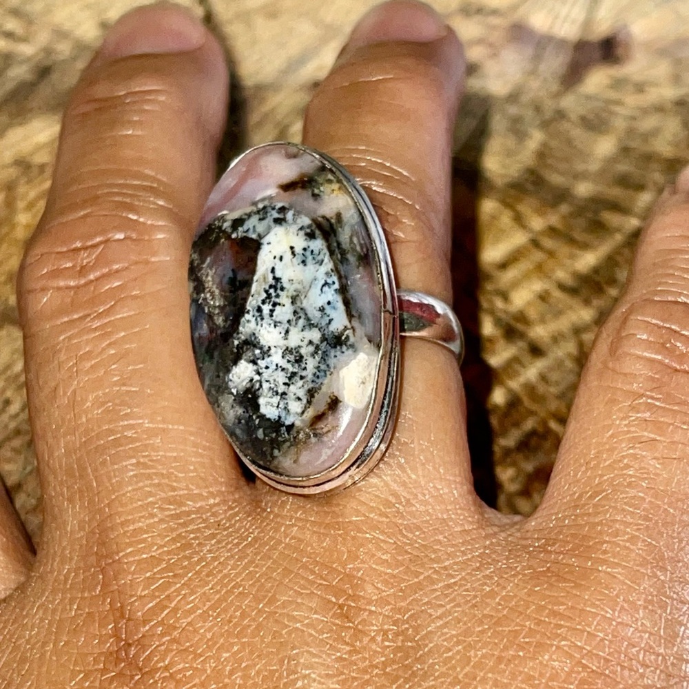 Pink Opal Dendritic Ring Size 7 - Picture 3 of 9